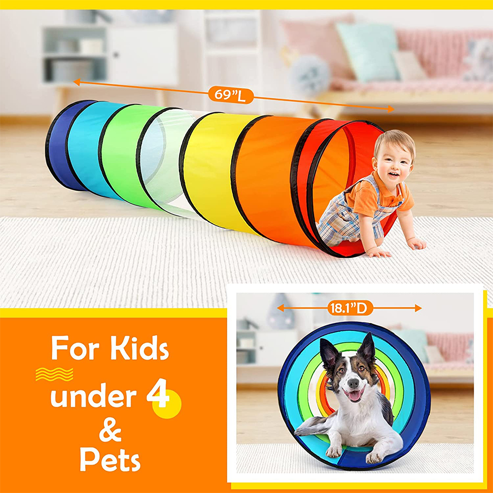 Kids Play Tunnel Tent for Toddlers Colorful Pop Up Crawl Toy for Baby or Pet with Breathable Mesh Collapsible Gift for Game