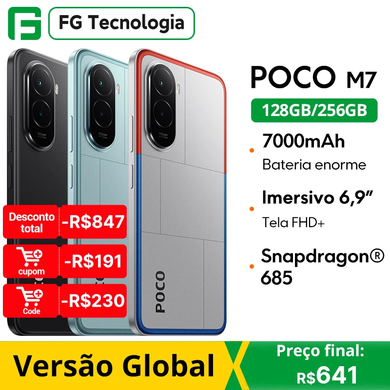 【Marca +】POCO M7 Versão Global Telefone Móvel 6.9 ''144 Hz FHD + DotDisplay 7000mAh Bateria 50MP Câmera NFC Snapdragon 685