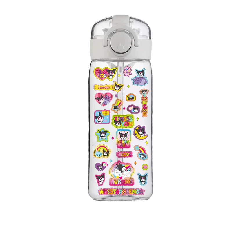 Sanrio-taza de plástico con pajita portátil, taza de agua Kuromi de dibujos animados, portátil, resistente a caídas, resistente a altas temperaturas