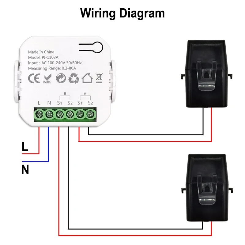 Tuya Smart New WiFi Energy Clamp Bidirectional Meter with Buzzer Alarm for Threshold App Monitor Export Import Power AC110V/240V