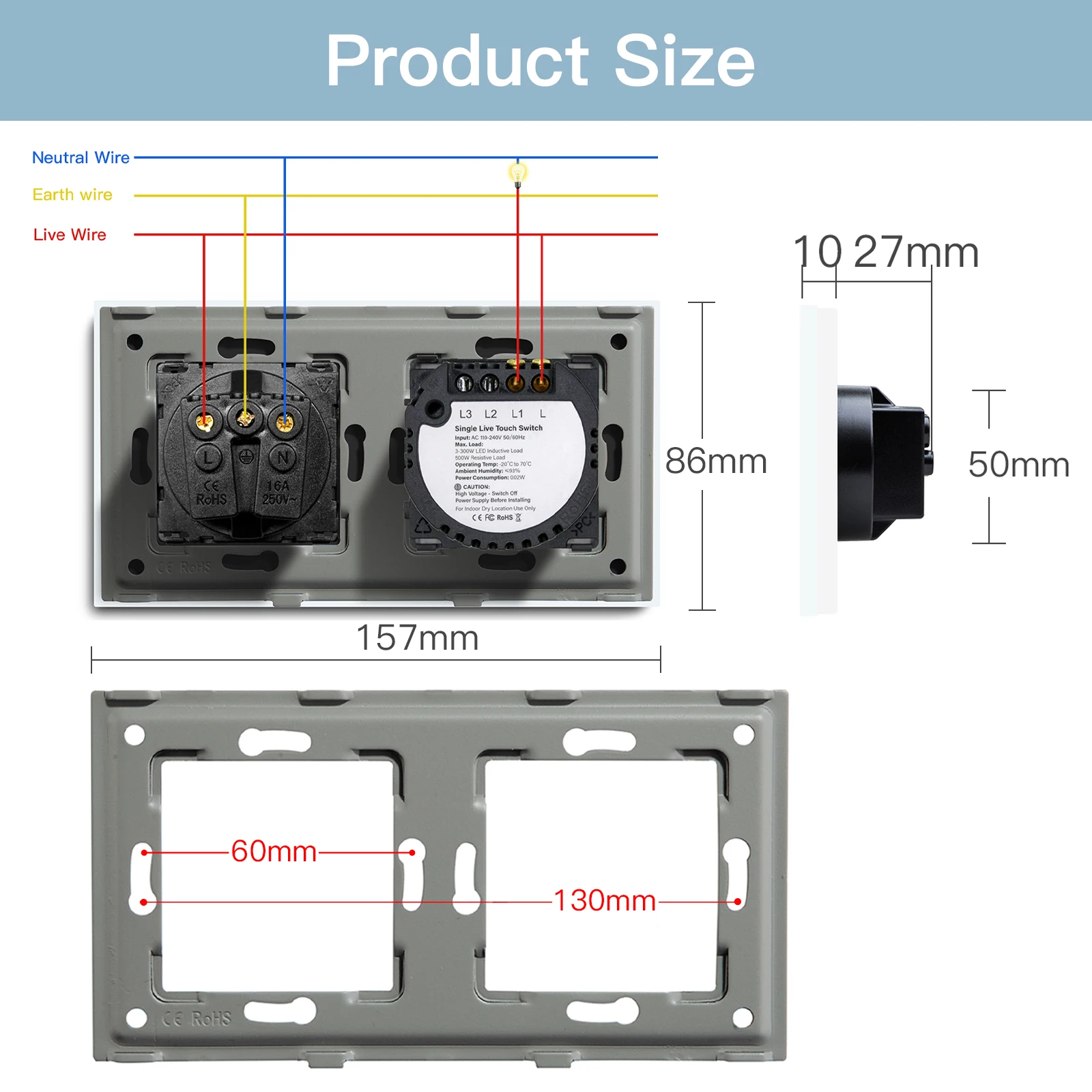 BSEED Tiêu Chuẩn EU Đơn Ổ Cắm Điện Ứng Pha Lê Bảng Điều Khiển USB Đôi Ổ Cắm Ba Tường Ổ Cắm Gắn Tứ Ổ Cắm
