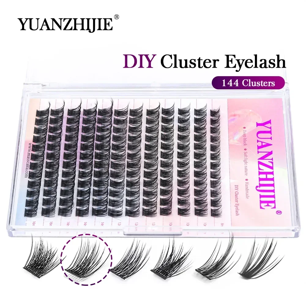 DIY 144, кластерные ресницы YUANZHIJIE, бесплатная доставка, сегментированный луч, натуральный C/D завиток, отдельные норковые ресницы, принадлежности для макияжа дома