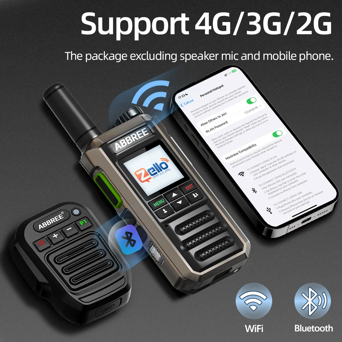 ABBREE GP-18 2G/3G/4G Zello Walkie Talkie Dual Sim Karte Slots Global POC Android Bluetooth WIFI Unbegrenzte Distanz Netzwerk Radio