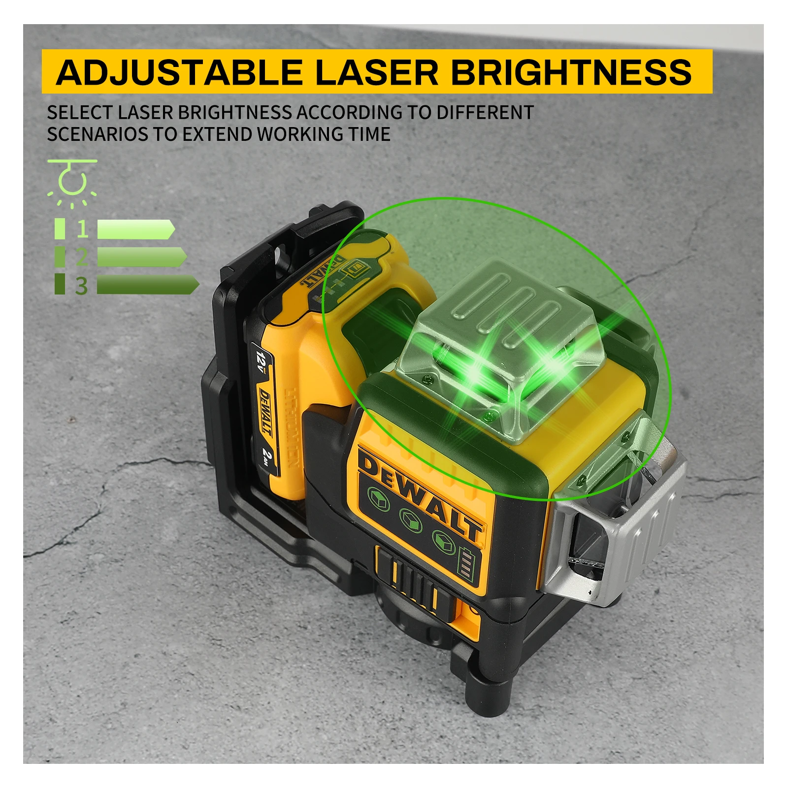 2025 Dewalt DW089LG 12 lignes 3 côtés * 360 degrés Vertical 12V batterie au Lithium niveau Laser compteur vert horizontal extérieur