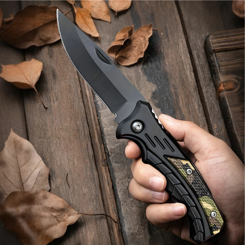 Cuchillo de bolsillo plegable fino de acero inoxidable con herramienta de utilidad multifuncional de borde afilado para acampar, barbacoa y supervivencia al aire libre