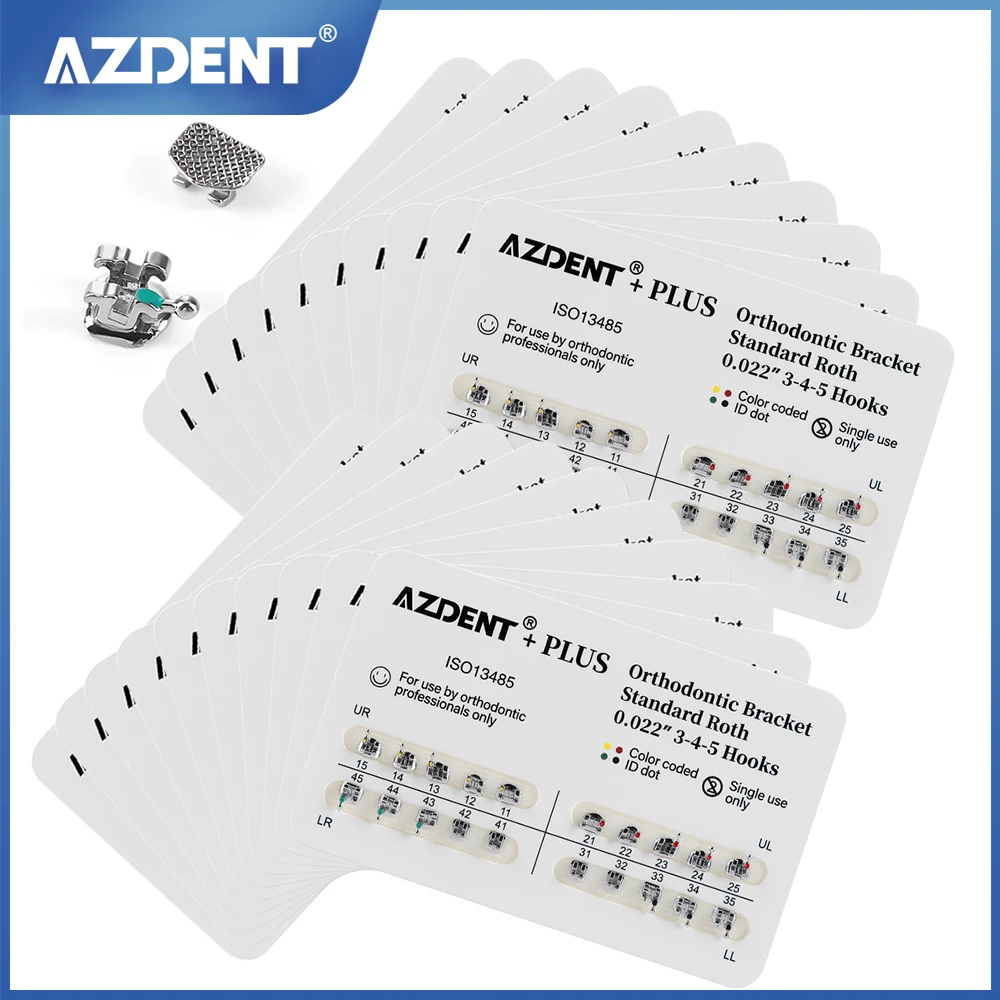 AZDENT 20 упаковок PLUS стоматологические ортодонтические металлические брекеты мини/стандартные Roth/MBT 022/018 с крючками 3/345 стоматологические материалы