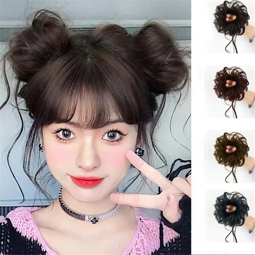 Coque de rosquinha encaracolado sintético com elástico, scrunchies bagunçado, coque updo, extensões de cabelo para mulheres
