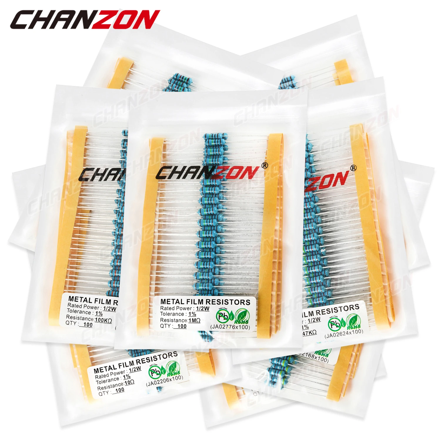 100 Uds 1/2W 1% resistencias de película metálica 1ohm - 1M ohm 1/2 vatios 0,5 W resistencia fija MF de alta precisión 1K 10K 47K 100K 4R7 2K2 2R2