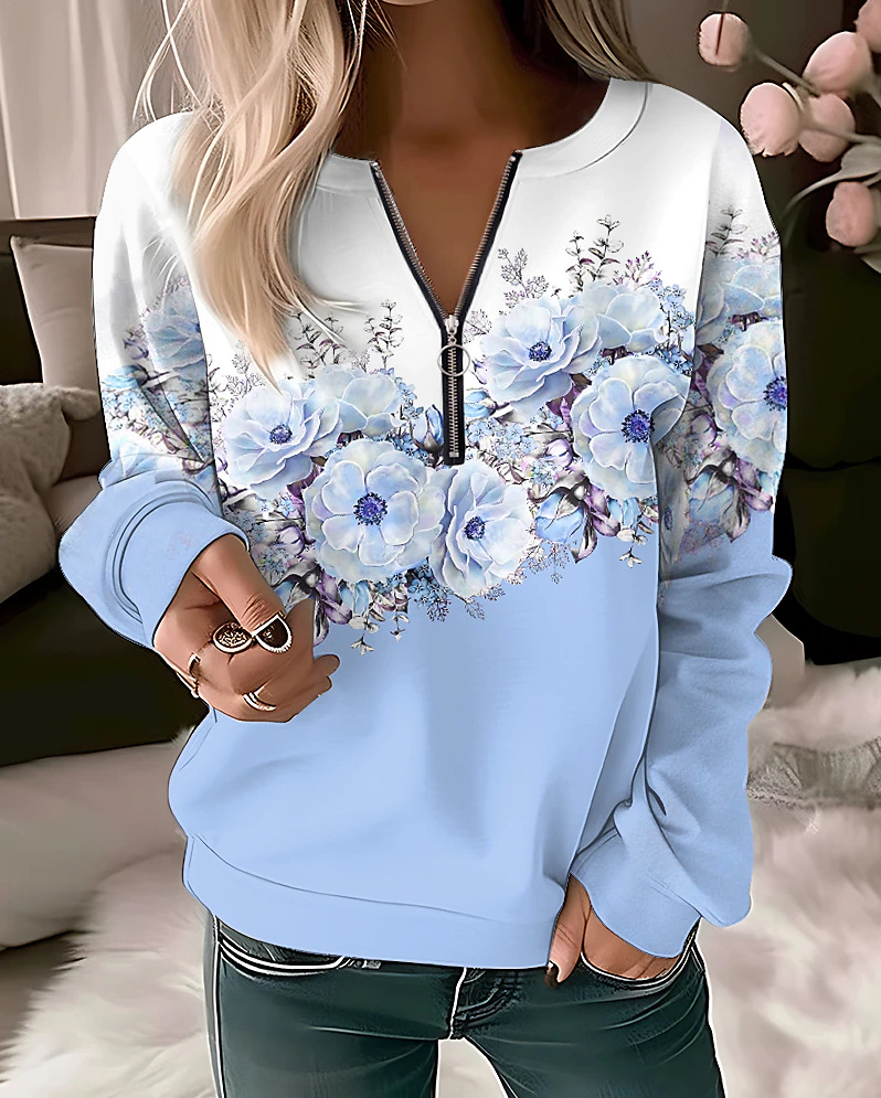 Sweat à capuche femme mode sweats à capuche floraux peinture de fleurs sweat à capuche zippé surdimensionné Sudaderas Harajuku manteaux élégant