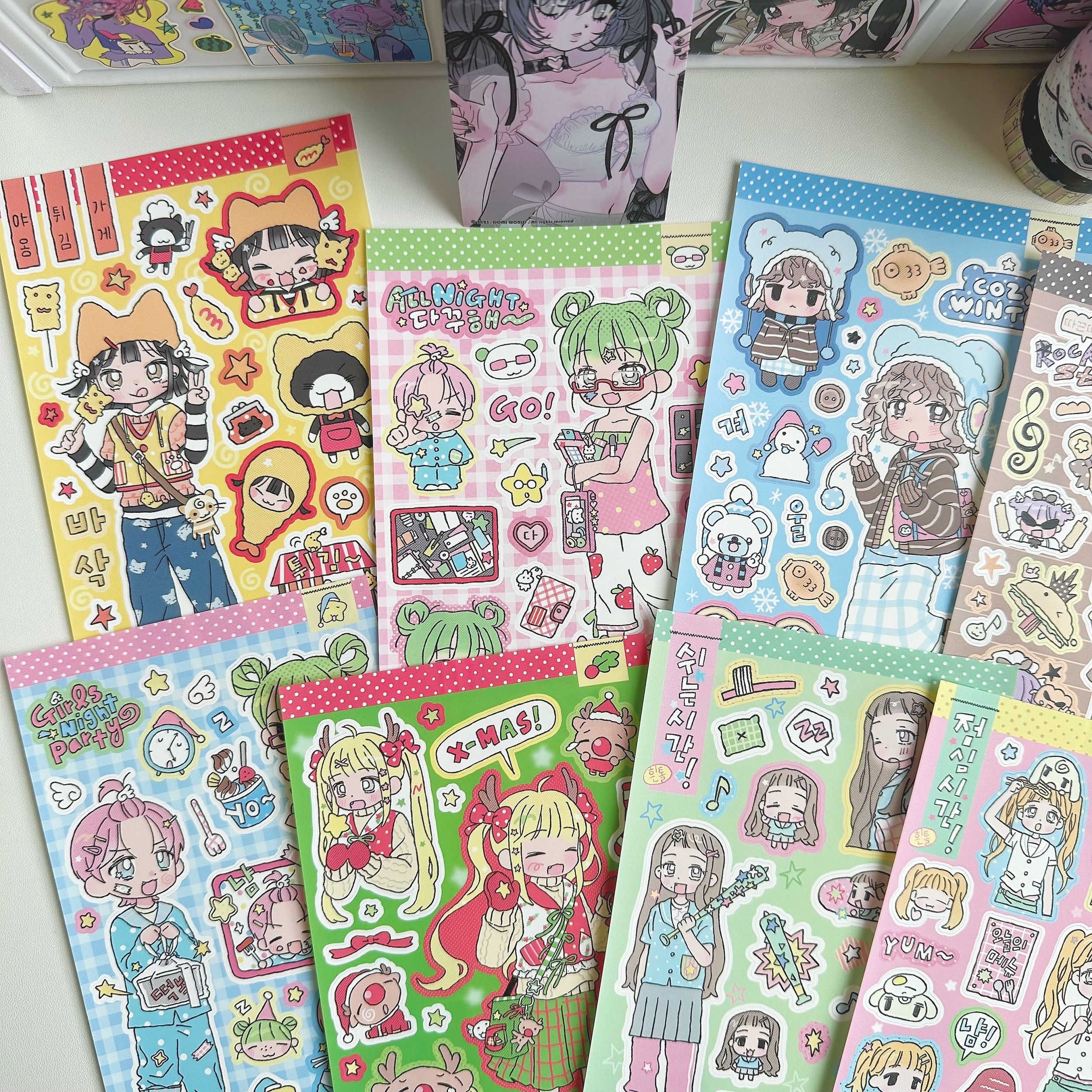 Adesivos coreanos bonito menina personagem dos desenhos animados adesivos mão conta planejador diário scrapbook papelaria diy adesivos decorativos