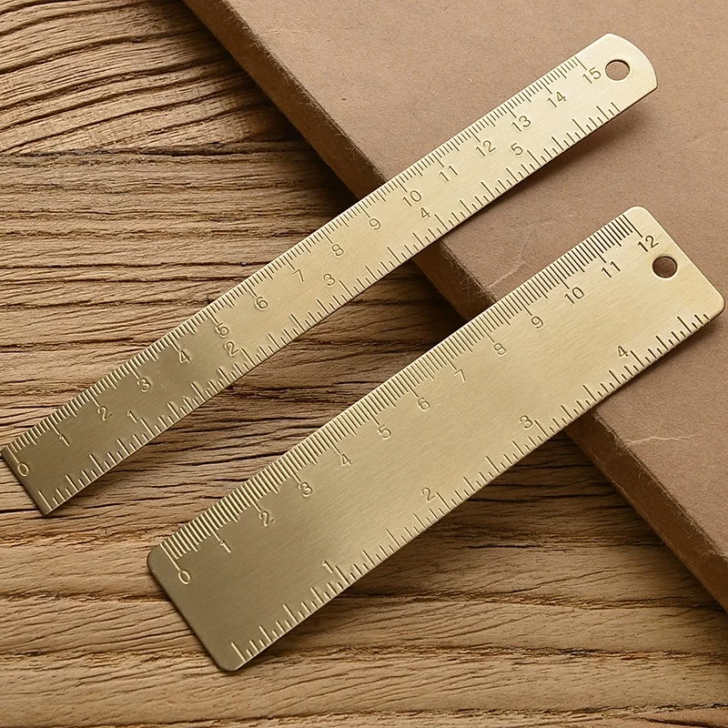 Regla recta de latón Vintage, regla triangular de Metal creativa, transportador, herramienta de medición de papelería, suministros escolares de múltiples longitudes