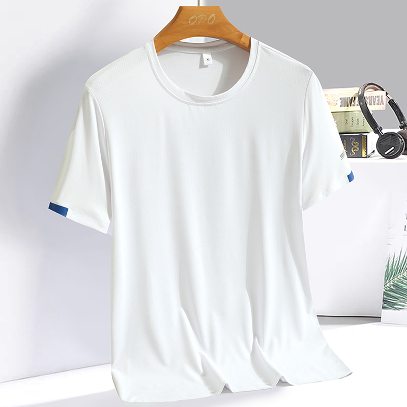 メンズ夏のアイスシルク Tシャツトレーナーラウンドネックシンプルなランニングフィットネススーツ薄型通気性速乾性 T