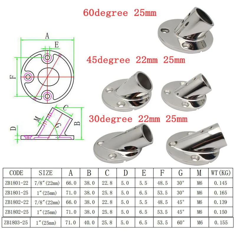 7/8' oder 1' 22mm/25mm Rohr Rohr Marine 316 Edelstahl Deck Handlauf Schiene Fitting Stütze Runde Basis montieren Boot Zubehör