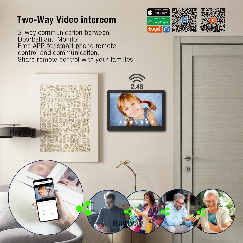 Hayway 10 "Tuya WiFI Smart 1080P Система видеодомофона с мобильным обнаружением IPS Full Touch Monito ID Контроль доступа Разблокировка