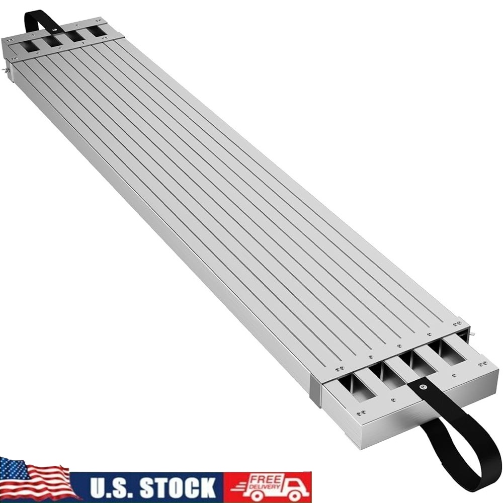 Telescoping Aluminum Work Plank 8-13ft Adjustable Extension Scaffold Ladder Platform 440lbs Capacity Skid-Proof Safety Durable