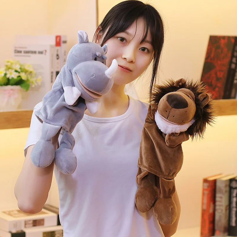 35 ซม.การ์ตูนสัตว์หุ่นมือเด็กเกมตุ๊กตาสิงโตช้างหมู Appease ของเล่นของขวัญวันเกิดสําหรับเด็ก