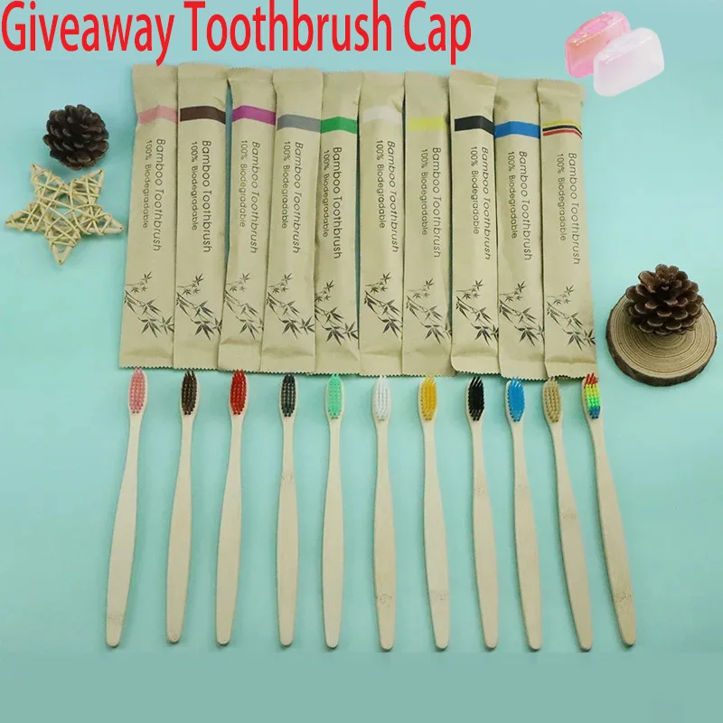 Spazzolino colorato naturale Eco setole morbide Spazzolino da denti in bambù Carbone di bambù Dente vegano Igiene orale dentale Senza plastica 10 pezzi