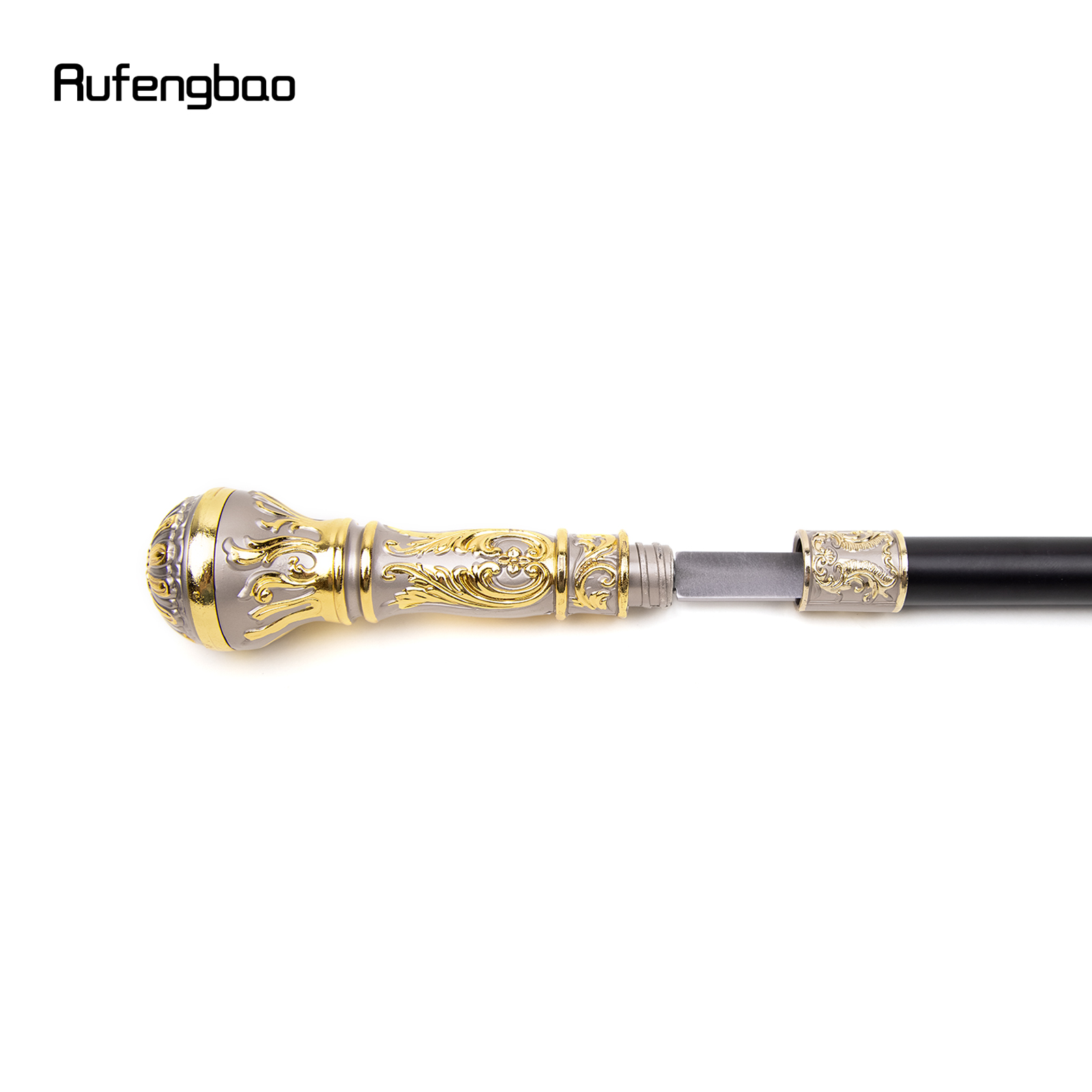 Bastón con mango redondo de lujo, color gris dorado, con placa oculta, bastón de moda de autodefensa, bastón de Cosplay de 93cm