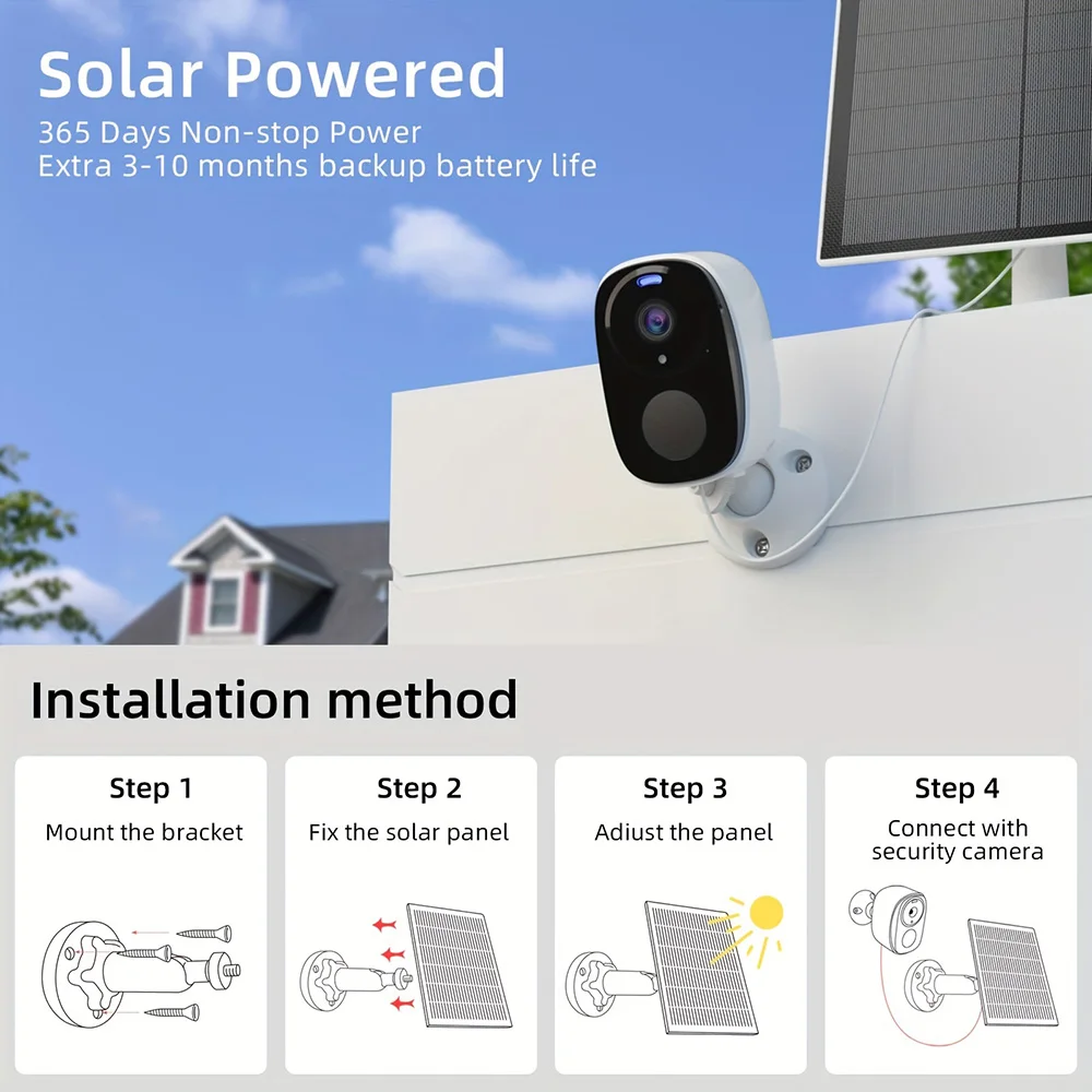 Wireless Battery Camera Wifi Outdoor, Solar Powered Security Waterproof IP CCTV Indoor AI Motion Detection Spotlight Siren Alarm