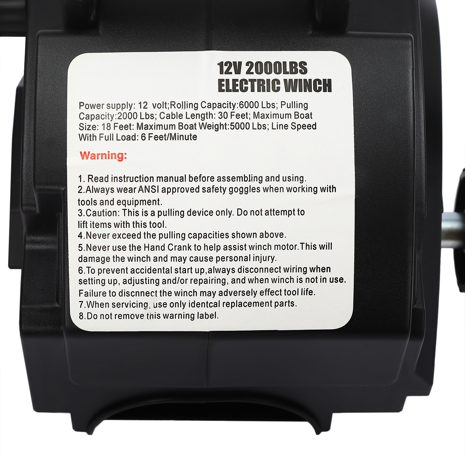 Guincho elétrico 12 V Guincho de motor talha de cabo 9,2 m Cabo de aço Força de tração até 4990 kg