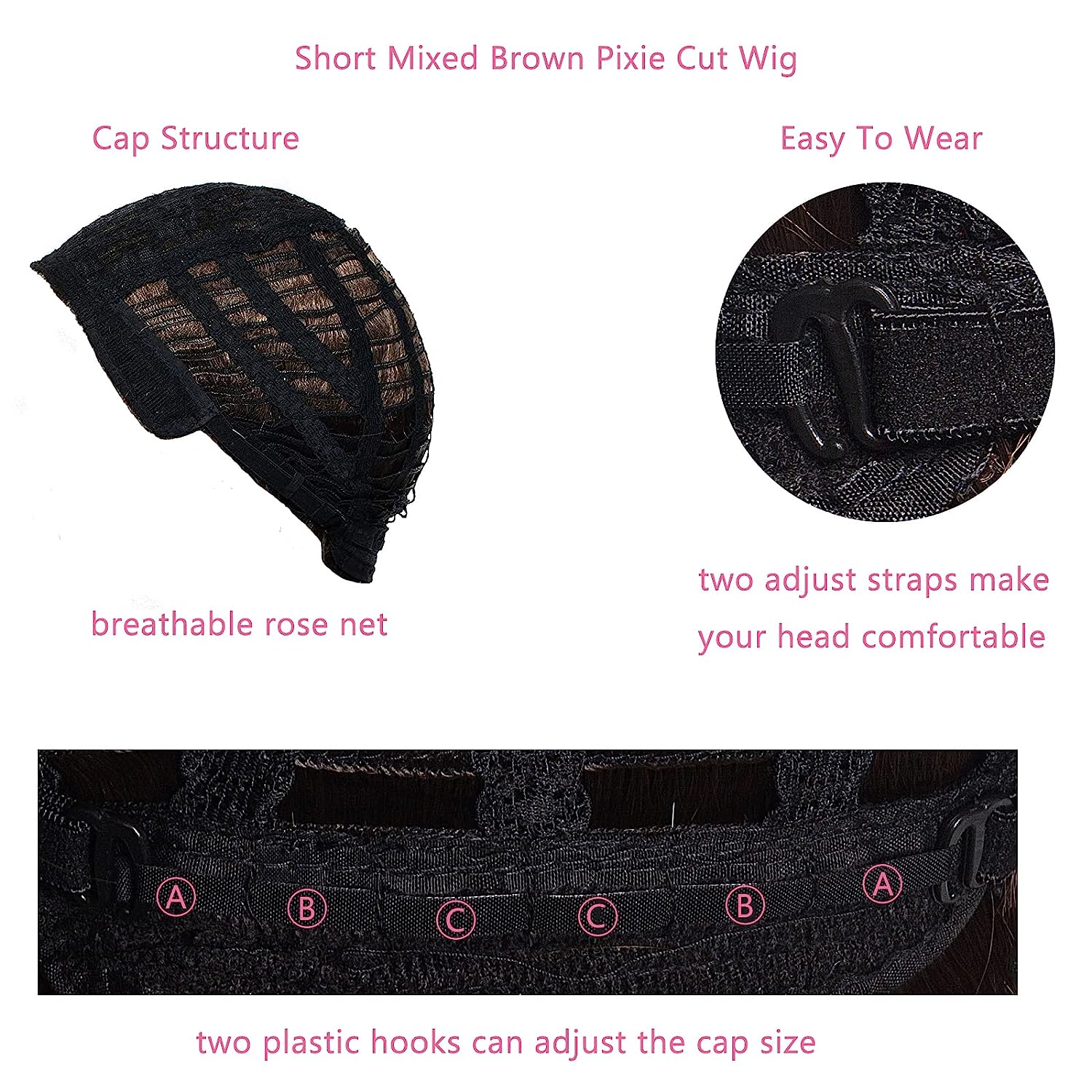 Corto marrón para mujeres blancas Corte Pixie en capas con reflejos rubios Pelo sintético de aspecto natural Wit