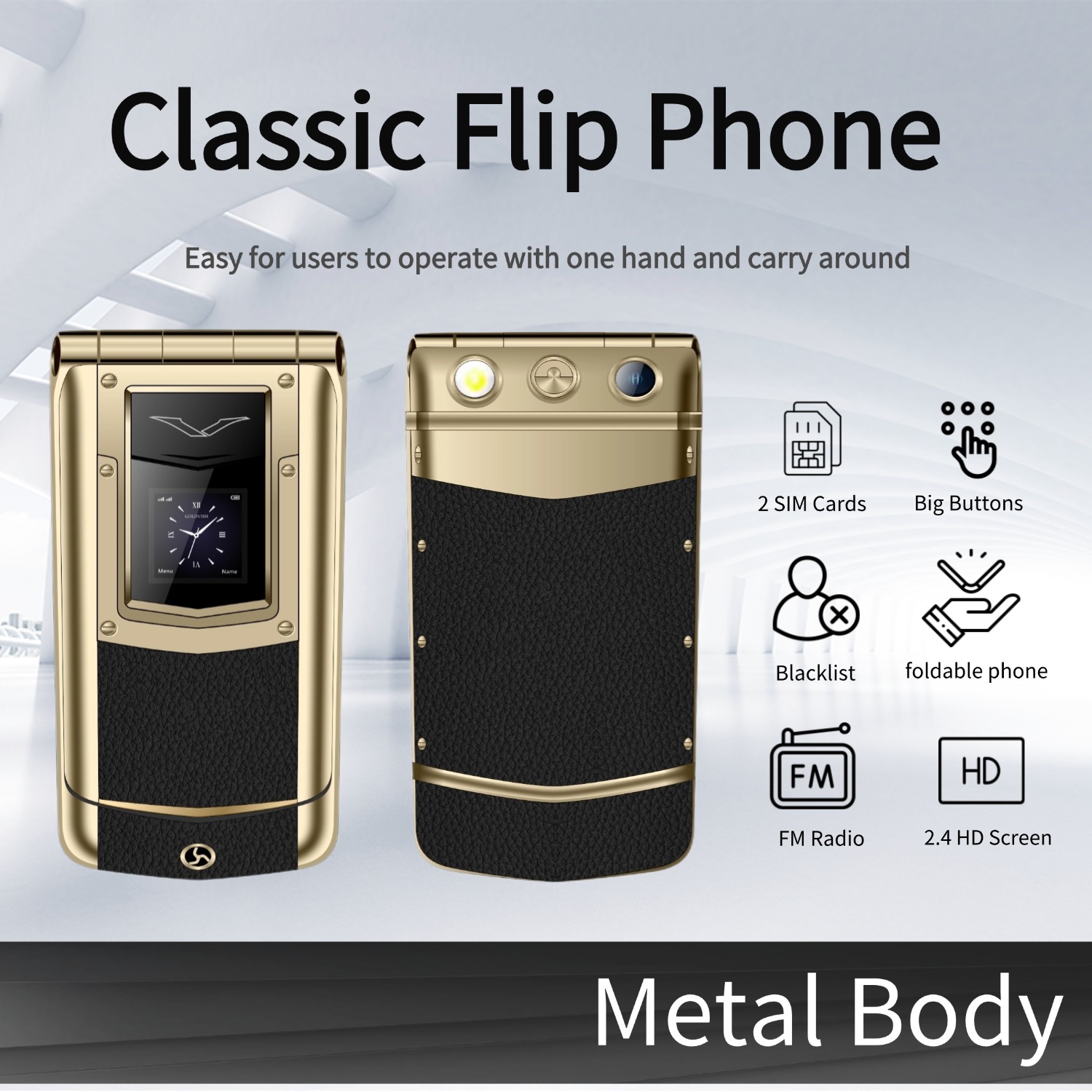 Teléfono con tapa de Metal de lujo para hombre, teléfono de negocios con doble SIM, botón grande, pantalla Dual, lista negra de voz mágica, móvil clásico para personas mayores