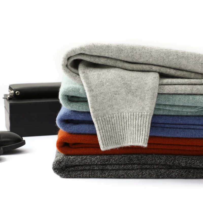 Herrenpullover aus 100 % reiner Wolle und Kaschmir, O-Ausschnitt-Pullover, Strickpullover, Herbst und Winter, neue Langarm-High-End-Pullover, dicke Oberteile