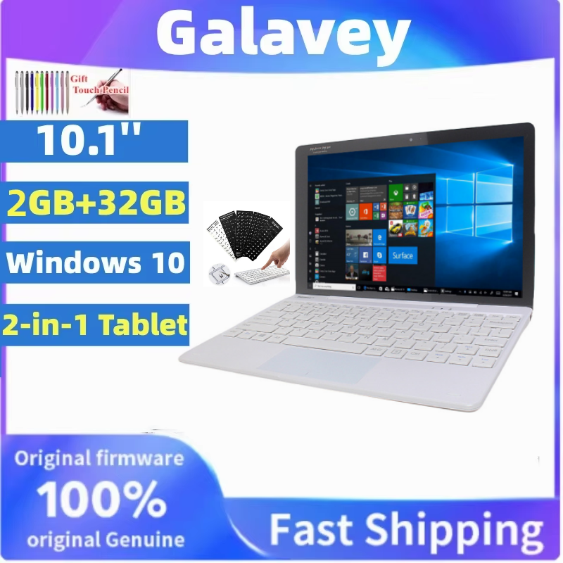 Tragbares 10,1-Zoll-2-in-1-Laptop, 2 GB DDR RAM, 32 GB ROM, 64 Bit, Windows 10 Z8350 Quad-Core-Tablet mit abnehmbarer Tastatur, 1280 x 800 IPS