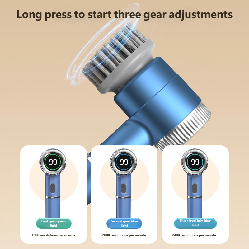 Electric Spin Scrubber With 5 Replaceable Brush Head, Three-speed Adjustable Handheld Rechargeable Shower Scrubber