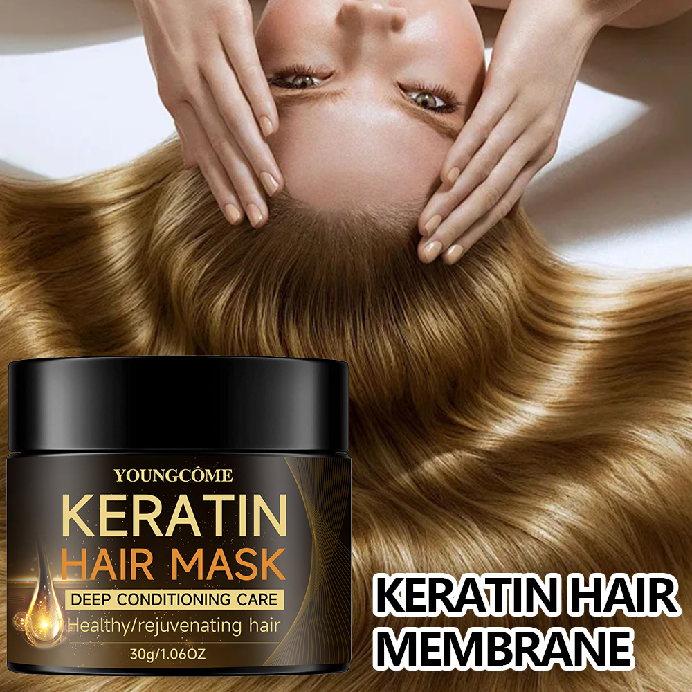 Máscara capilar de queratina profissional, nutritiva profunda, cuidados com os cabelos, reparação de cabelos danificados, restauração de brilho, adequada para todos os tipos de cabelo