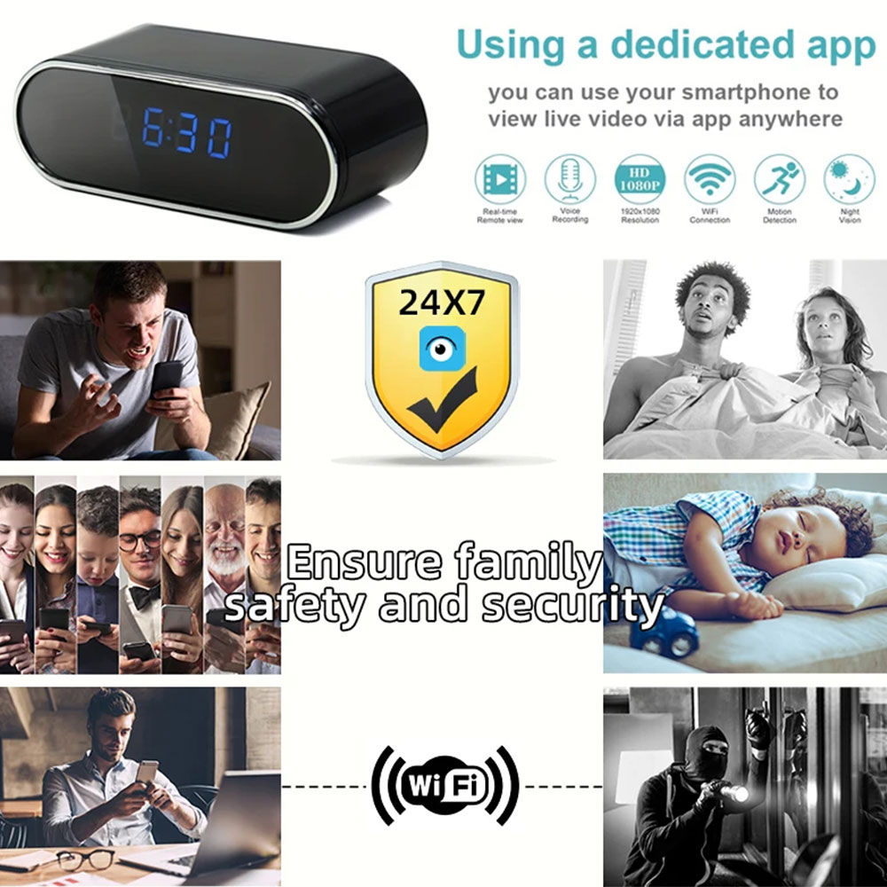 Mini Camera Clock Full HD Wireless Wifi Control Infrared Night Vision DVR Camera Home Monitoring Video
