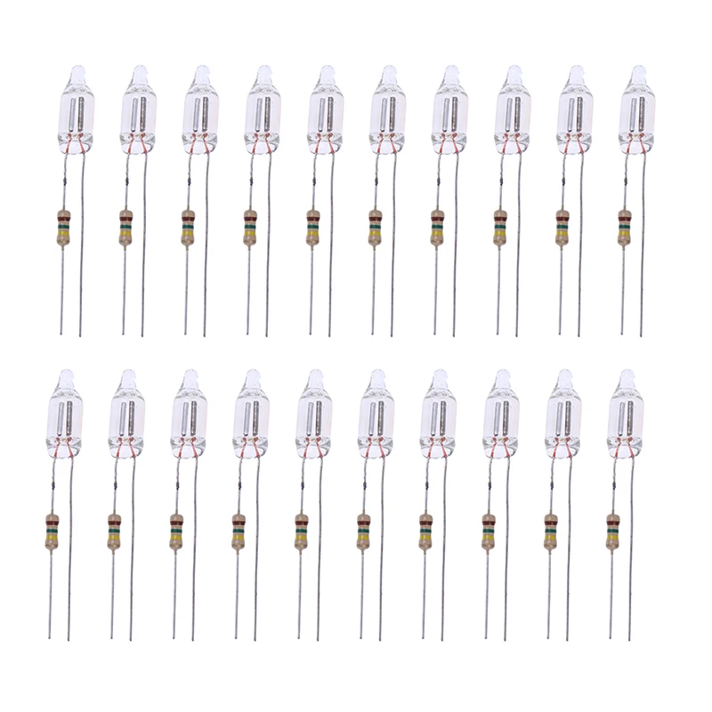 20PCS Neon Indicator Lamps With Resistance Connected To  220V 4.2*0.5cm Neon Glow Lamp Mains Indicator-Red Light