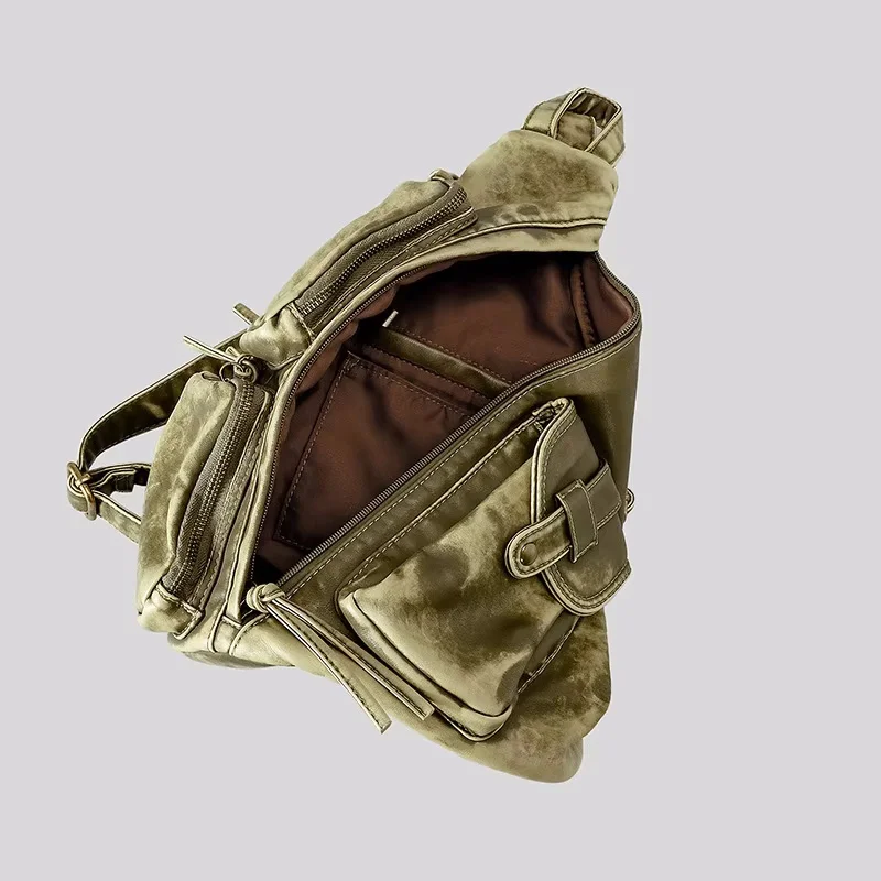 Zaini firmati Annmouler per donna Borsa a tracolla con tracolla in pelle lavata morbida Borsa piccola stile punk multitasche vintage