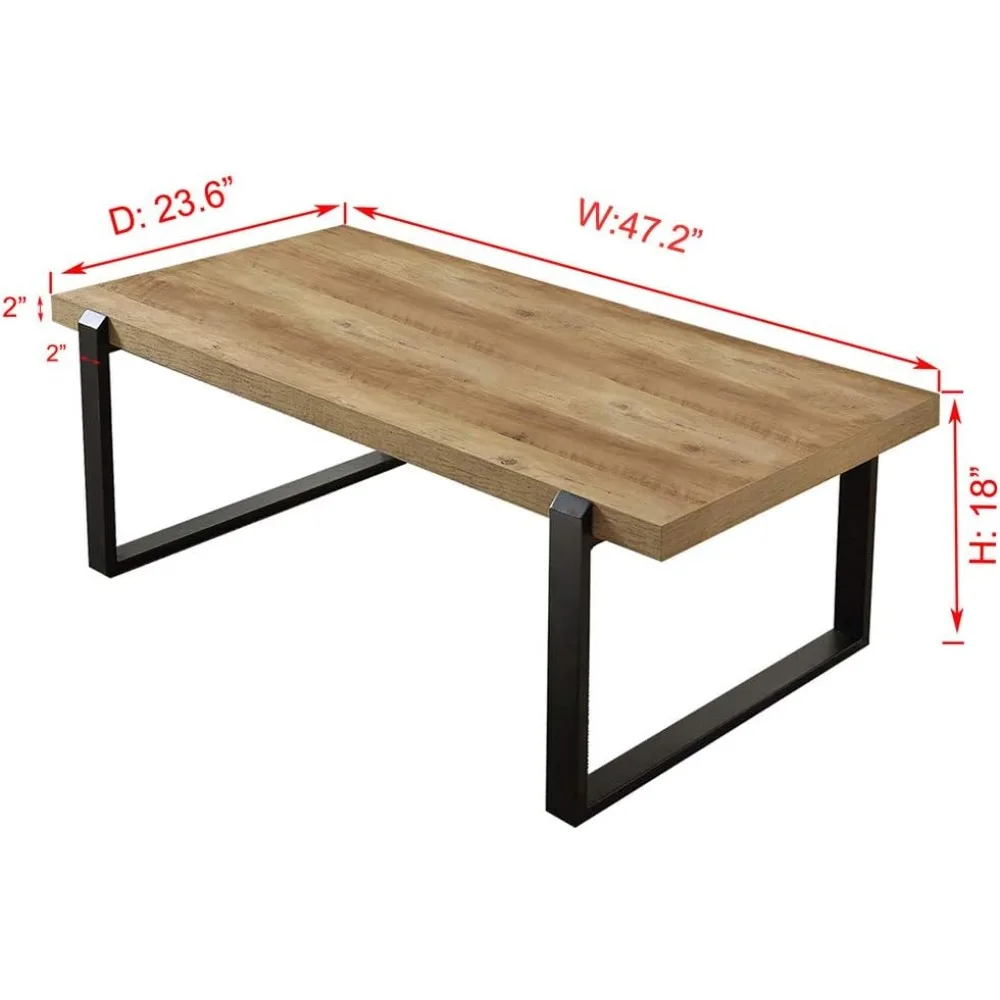 Mesa de centro rústica, mesa de coquetel industrial de madeira e metal para sala de estar, 23,6"D X 47,2"W X 18"H