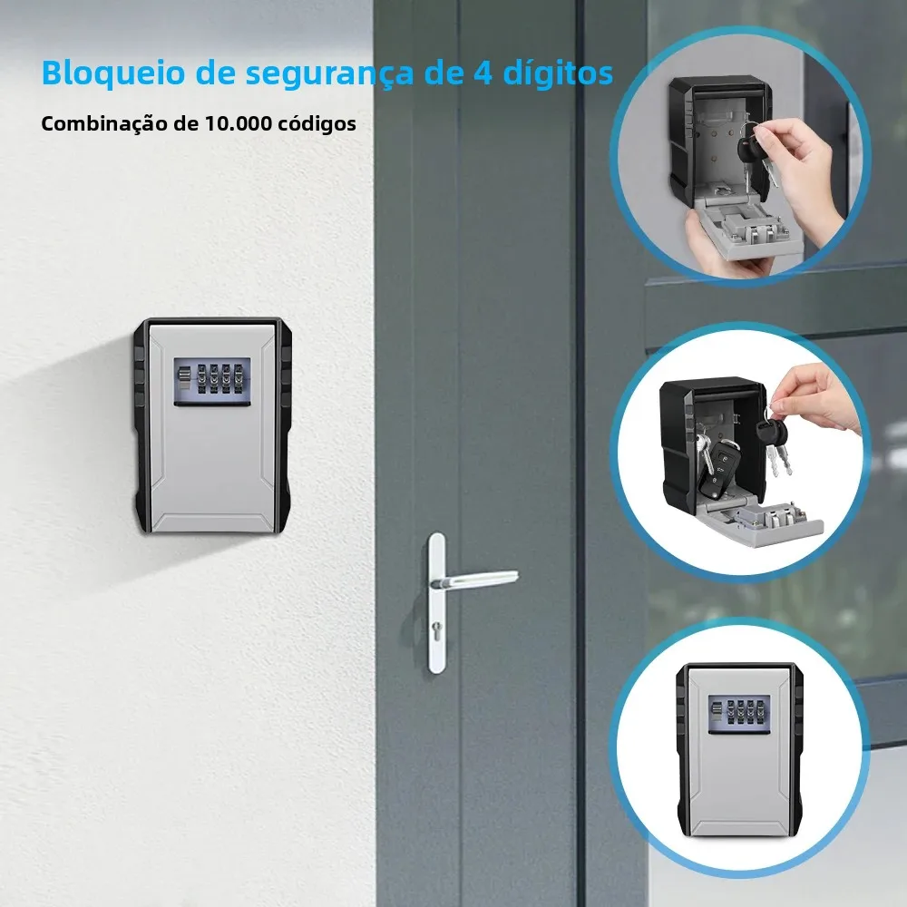 Camluxy caixa de bloqueio de chave montada na parede, caixa de segurança à prova de intempéries com senha de 4 dígitos, caixa de armazenamento de chave interna e externa antirroubo