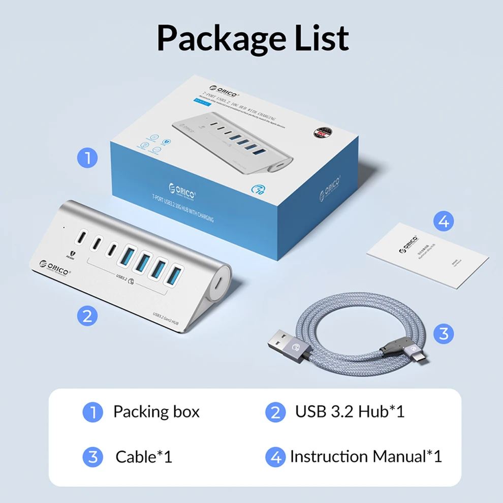 ORICO 10 Гбит/с USB 3.2 док-станция концентратор типа C разветвитель PD 60 Вт зарядный адаптер мульти 4/7 портов коммутатор для ПК ноутбук аксессуары