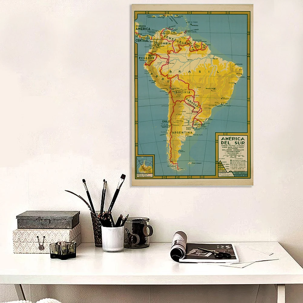 100*150Cm Bản Đồ Chính Trị Của Nam Mỹ Trong Tiếng Tây Ban Nha Vintage Poster Xịt Tranh In Canvas Sơn Phòng Khách Trang Trí Nhà đồ Dùng Học Tập