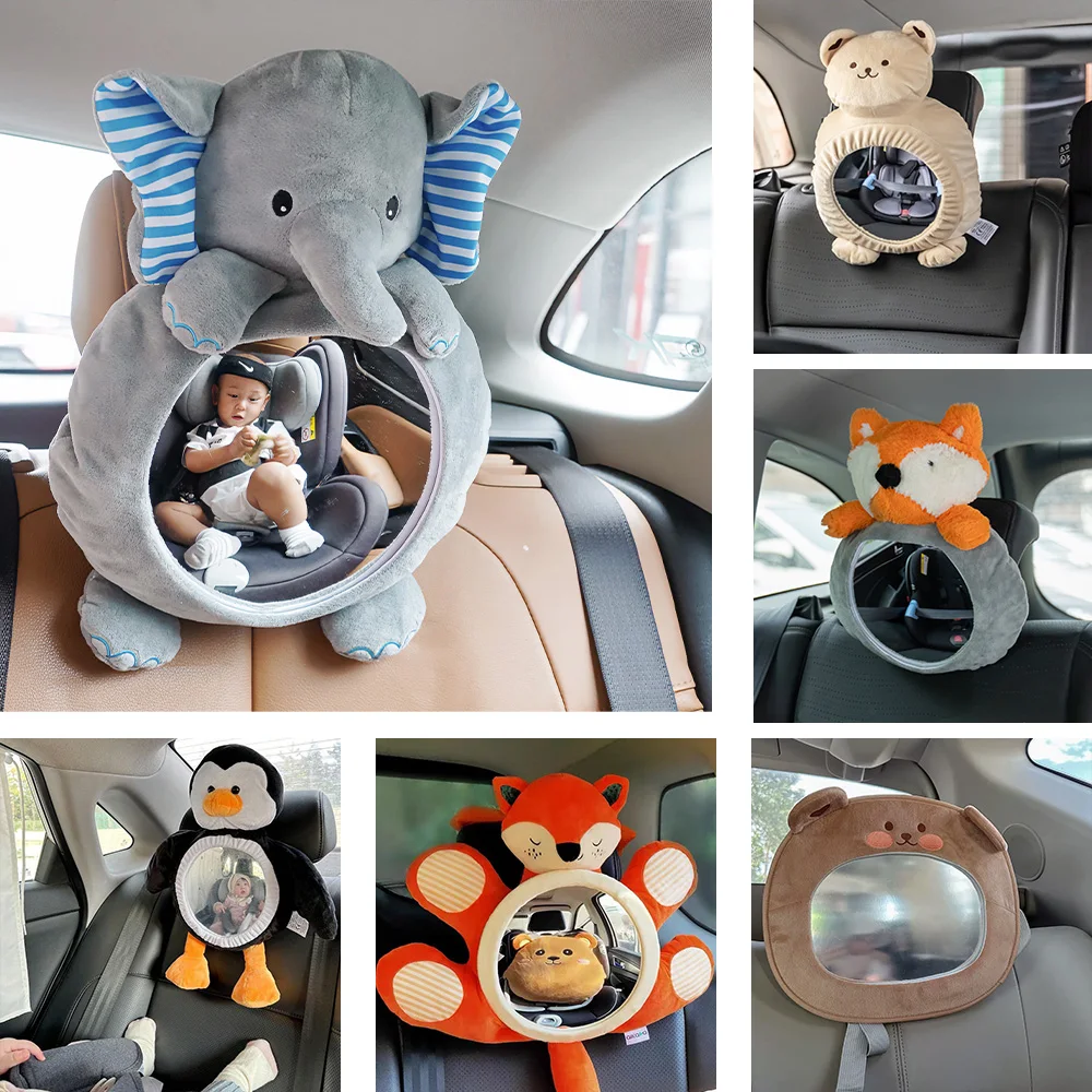 1 pièces miroir de voiture de bébé à vue facile, miroir de poupée de dessin animé de siège de voiture de sécurité pour arrière infantile, large vue cristalline, incassable