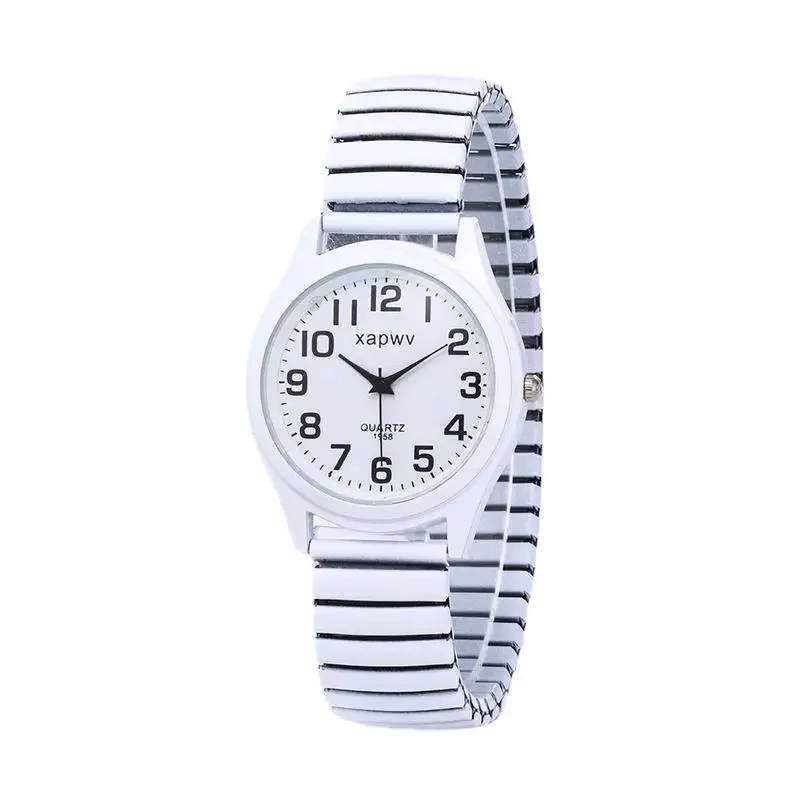Reloj creativo con banda elástica en blanco y negro para parejas mayores, reloj Retro elástico para parejas, 1 unidad