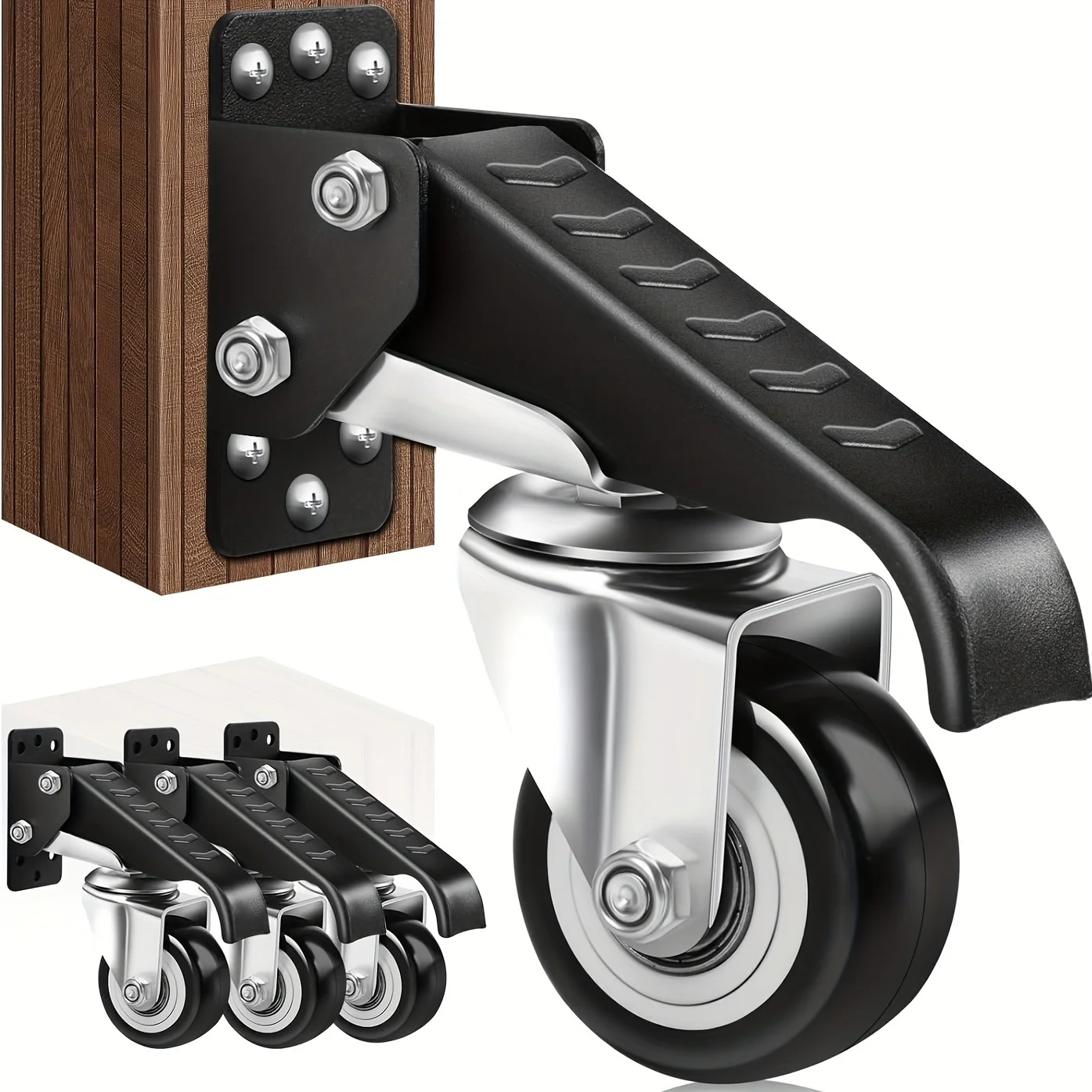 165 lbs 2.5" Set of 4 Workbench Caster Wheels Side Mounted Retractable Stepdown Wheel 360° Swivel for Tables and Equipment