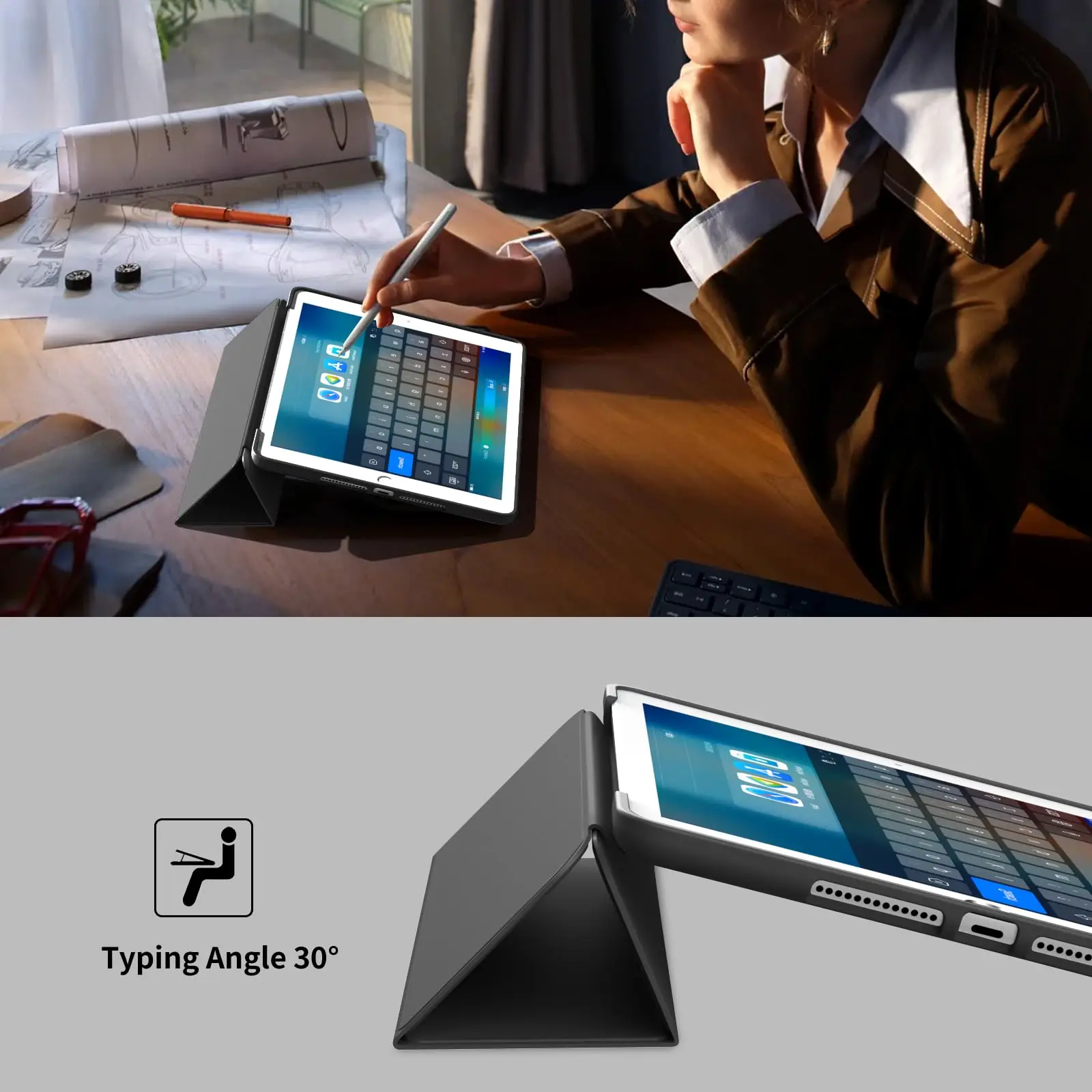 For Apple iPad 10.2 2019 2020 2021 7th 8th 9th Generation Magnetic Flip Smart Cover, Trifold Stand,Shockproof Soft Silicone Case