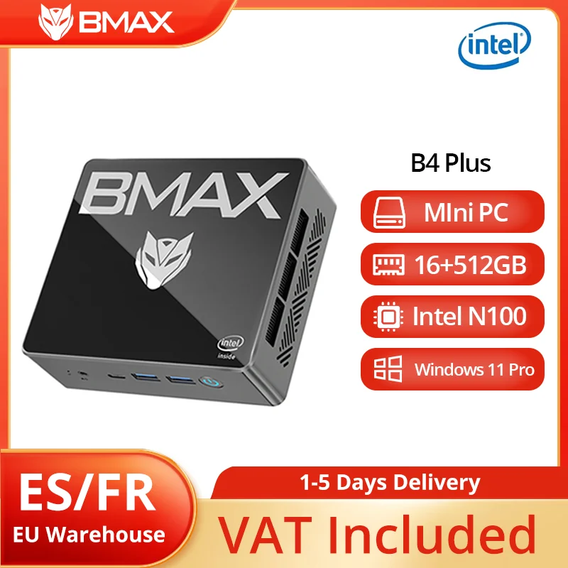 BMAX B4 Plus Mini PC Windows 11 PC Intel N100 16 GB DDR4 512 GB SSD 2*HDMI 1*Type-C Obsługuje 4K@60Hz 750MHz Intel UHD Graphics