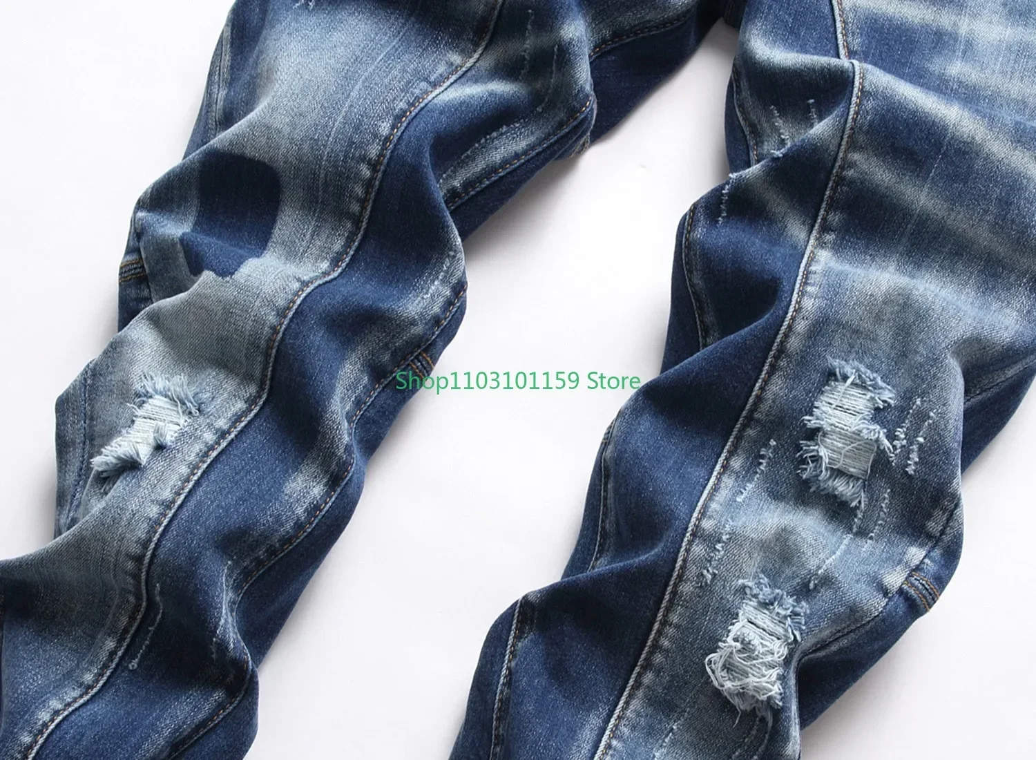 Y2K メンズストレッチスキニージーンズ品質ストリートファッションスリムフィットジーンズ男性ブルーデニムパンツ男性スキニーリッピングジーンズサイズ 44-54