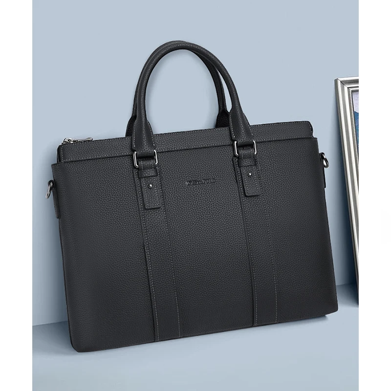 Men's leather briefcase multifunctional laptop bag large capacity casual shoulder bag