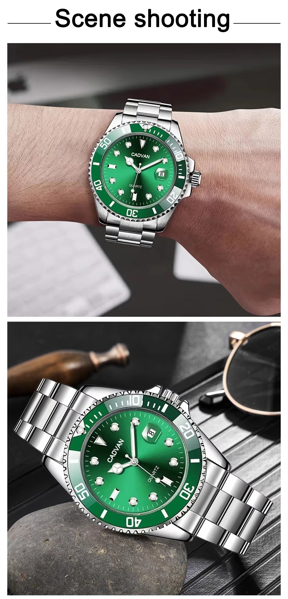 Modny zegarek na co dzień zegar Montre Homme biznesowy męski zegarek kwarcowy kalendarz zielony woda Wok duch sportowy męski zegarek na rękę