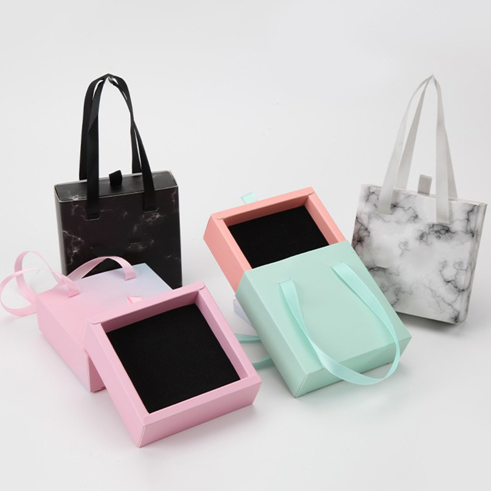 Paper Pull-Out Drawer Jewelry Box Handheld Jewelry Packaging Box Wearing Armor Ring Earring Necklace Storage Gift Box  Wholesale