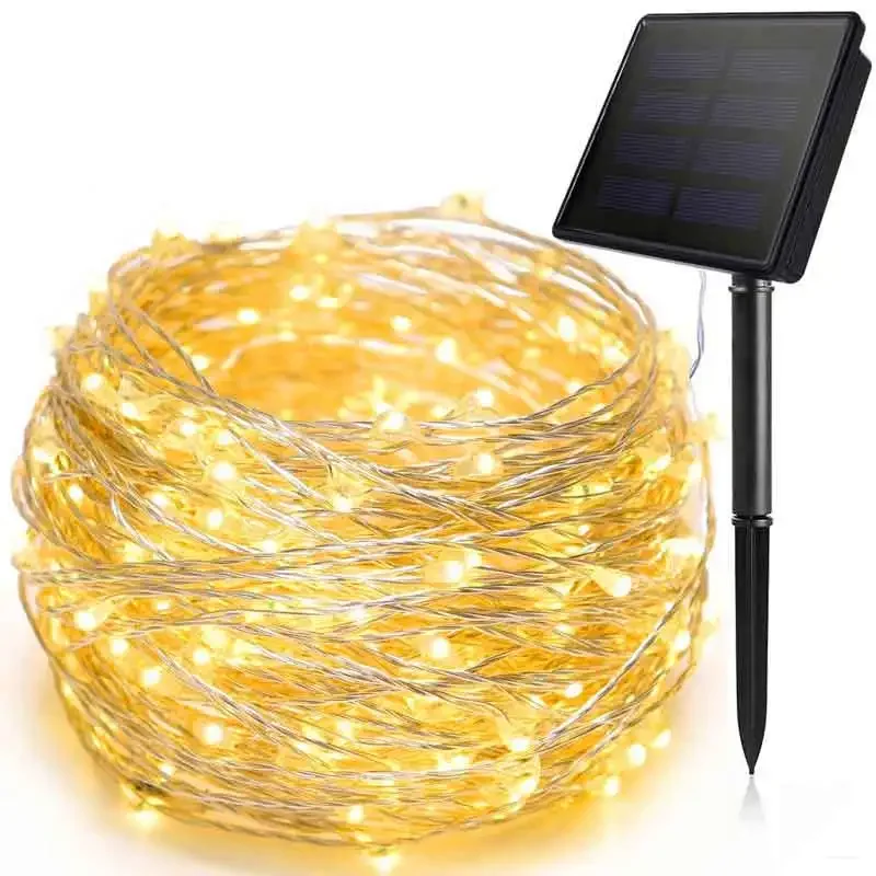 Guirnalda de luces de hadas con energía Solar de 7M ~ 42M, resistente al agua, alambre de cobre, guirnalda de fiesta de Navidad, jardín al aire libre, boda