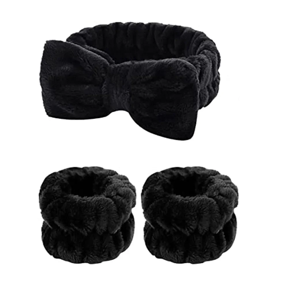 Bonito pulseira de pelúcia laço de cabelo máscara de maquiagem à prova de umidade manga capa anel de cabelo fone de ouvido feminino