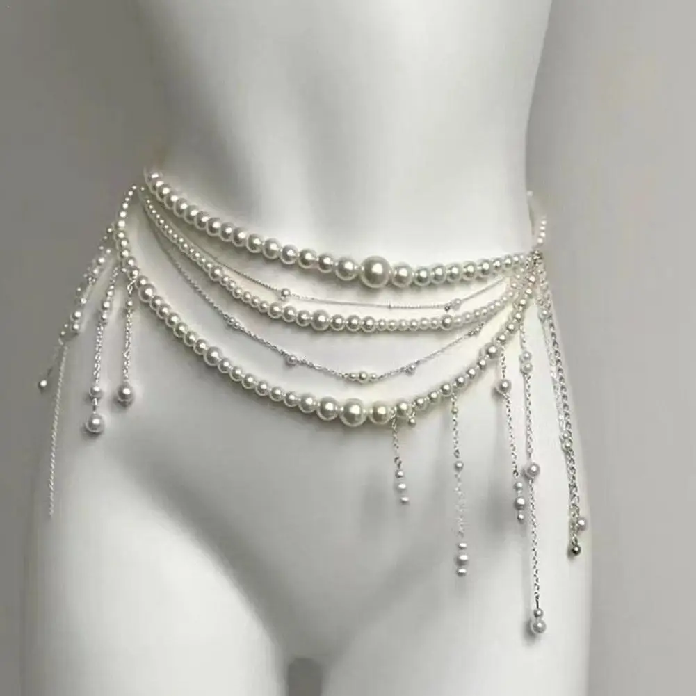 Cinturón de cadena de cintura con perlas multicapa Retro Y2K para mujer, accesorios de joyería para el cuerpo con estilo para fiesta y ropa informal