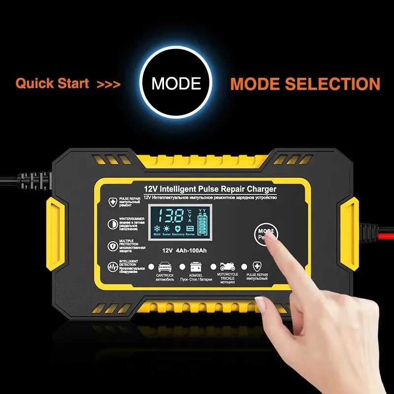 Auto Batterie Ladegerät 12V 6A Puls Reparatur LCD Display Smart Schnelle Ladung AGM Deep Cycle GEL Blei-säure Ladegerät für Auto Motorrad
